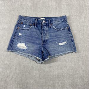Madewell Relaxed Denim Shorts Womens 26 Blue Distressed Raw Hem Cotton MC641